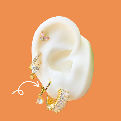 Aretes Arracada Zirconia Blanca Chapa de Oro R718