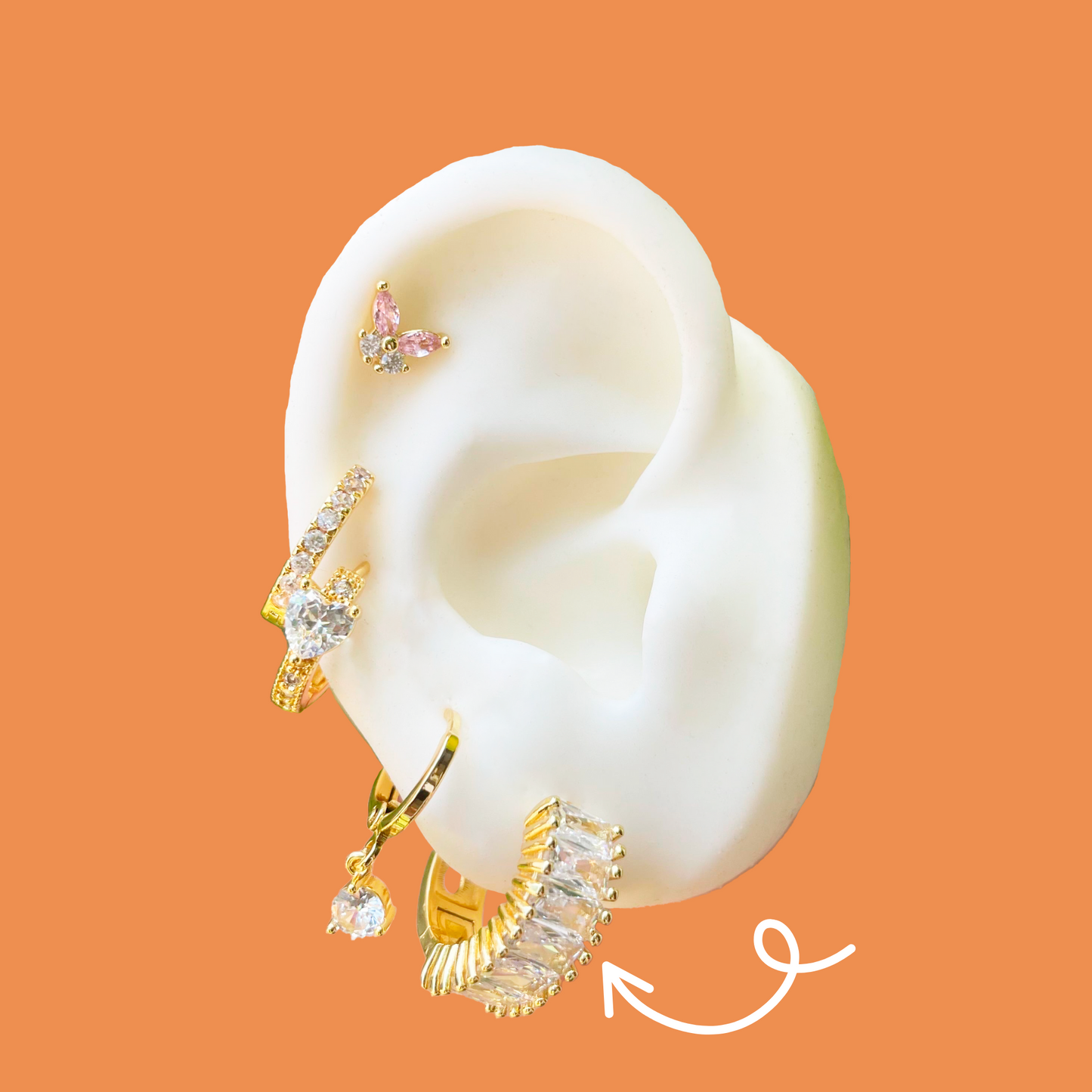 Aretes Arracada Zirconias Blancas Chapa de Oro C653