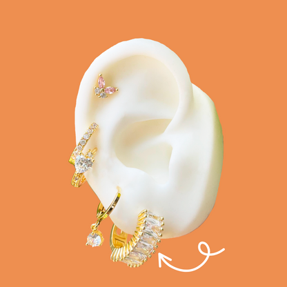 Aretes Arracada Zirconias Blancas Chapa de Oro C653
