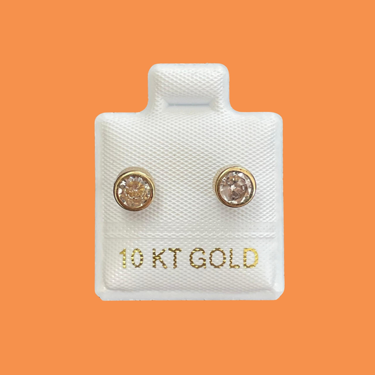 Broqueles Oro 10K Dorados con Zirconia Blanca