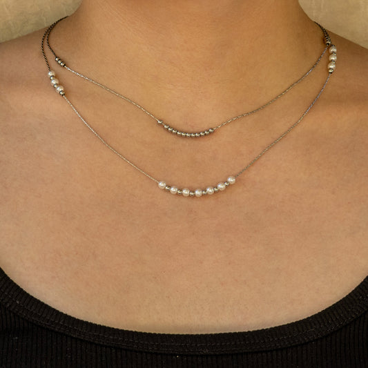 Collar Layer Plateado Perlitas Acero Inoxidable  2K8