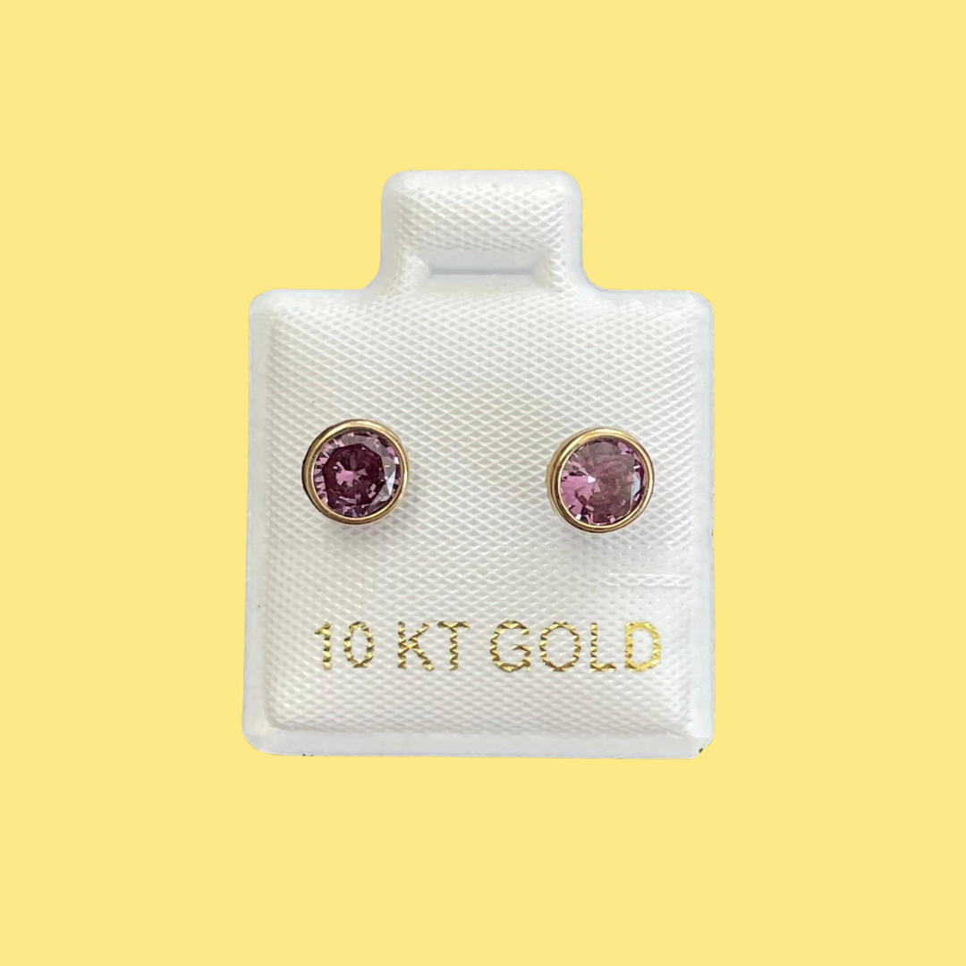Broqueles Oro 10K Zirconia Lila