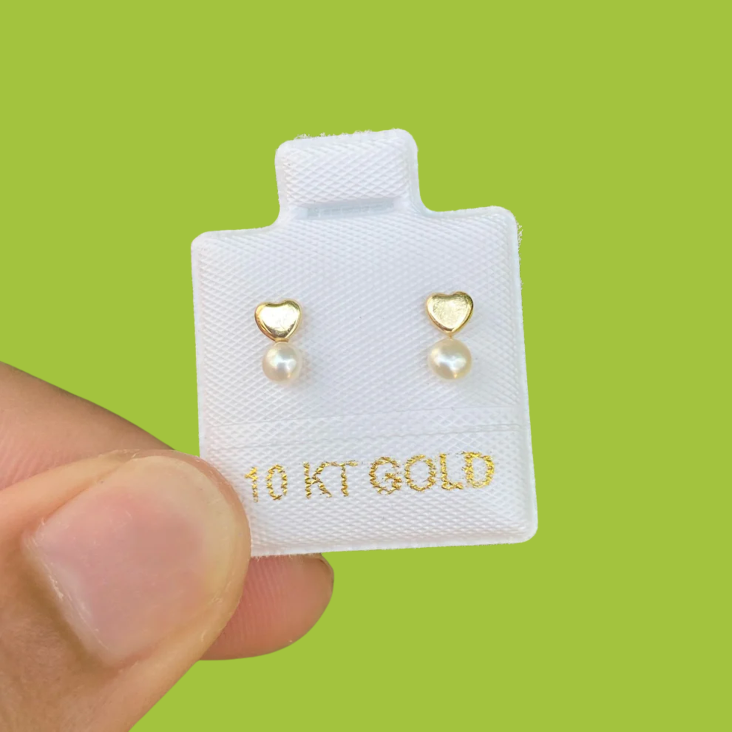 Broqueles Oro 10K Corazón Perla AZ428