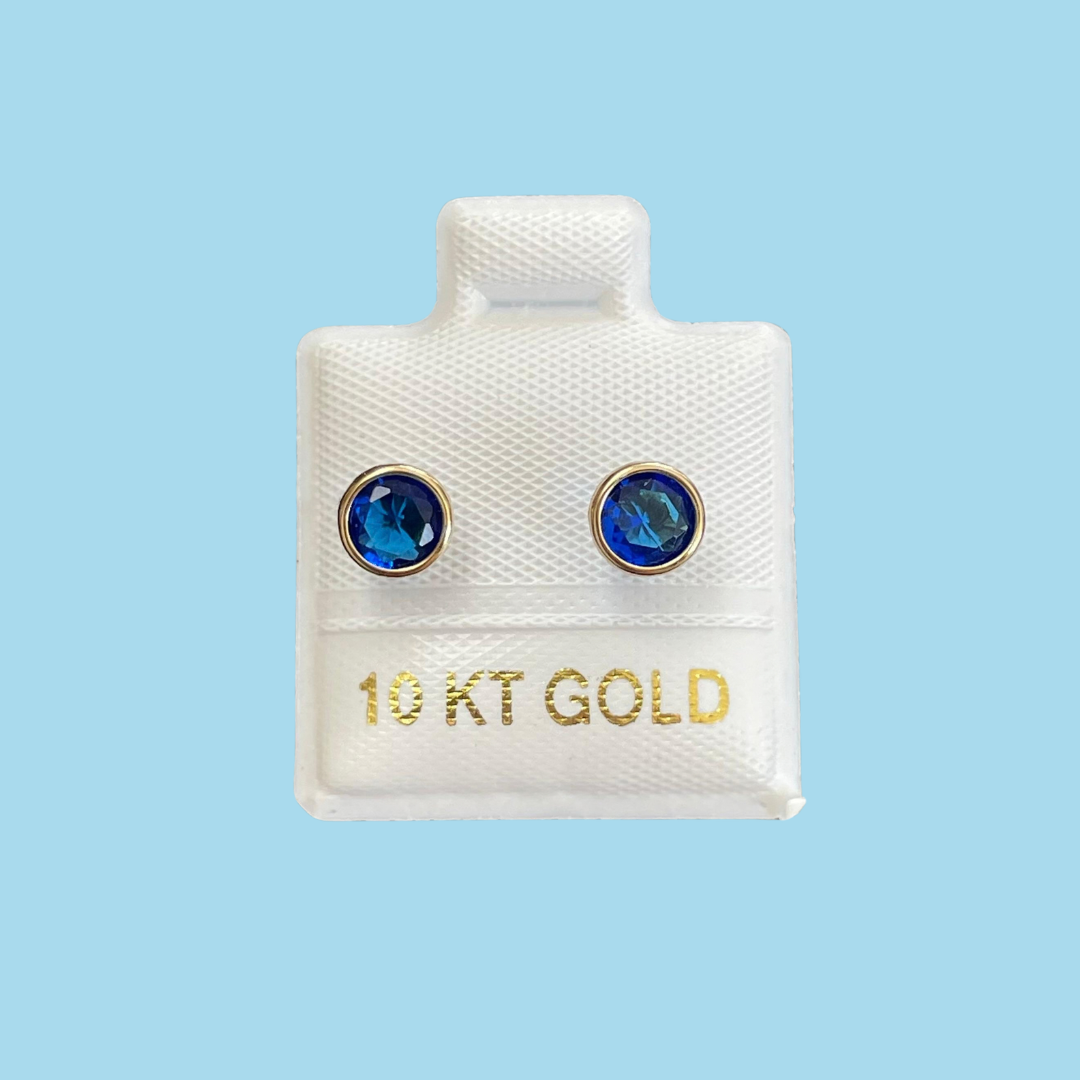 Broqueles Oro 10K Zirconia Azul