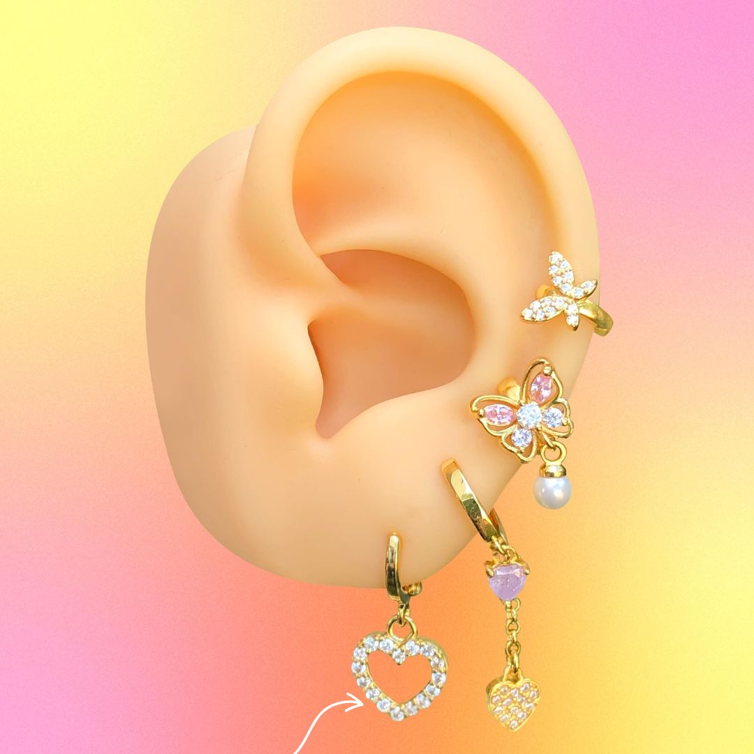Aretes Arracada Dorada Corazon Chapa de Oro