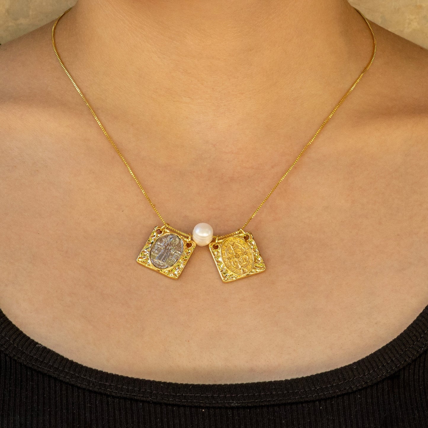 Collar Escapulario San Benito Oro-Plata Acero Inoxidable 2o5