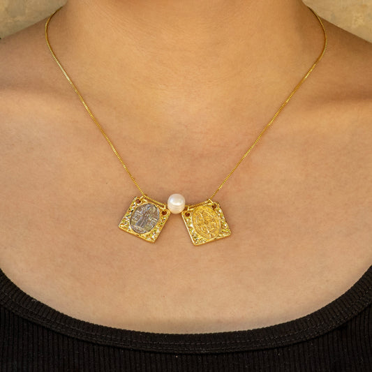 Collar Escapulario Virgen Oro-Plata Acero Inoxidable 1L3