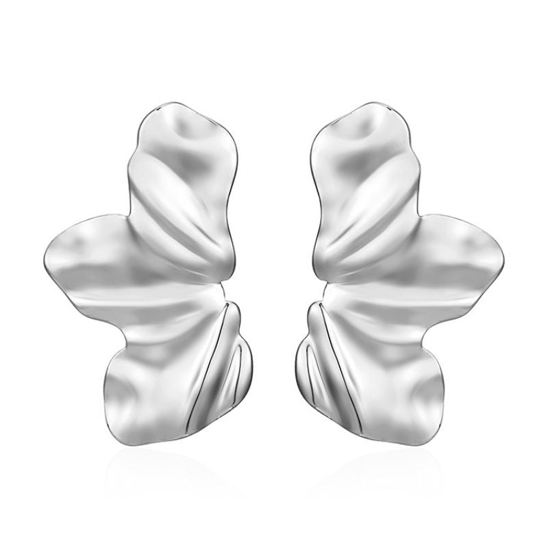 Aretes Plateados Hoja Arrugada Acero Inoxidable 1AA7