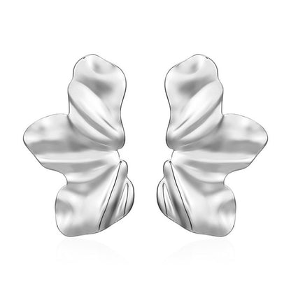 Aretes Plateados Hoja Arrugada Acero Inoxidable 1AA7