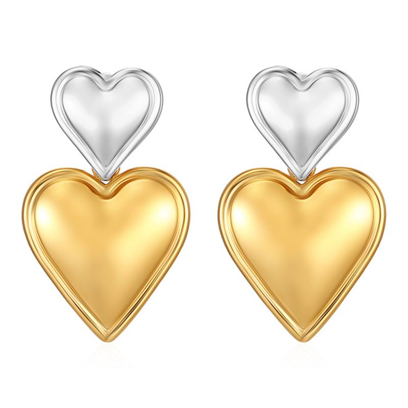Aretes Corazones Oro-Plata Acero Inoxidable 1V5
