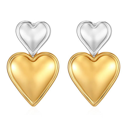 Aretes Corazones Oro-Plata Acero Inoxidable 1V5
