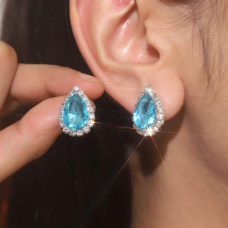 Aretes Gota de Cristal Azul Aqua 1C2