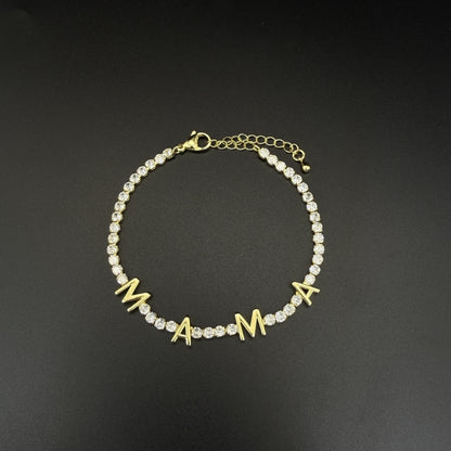 Pulsera Dorada Mamá Brillantes  1G2