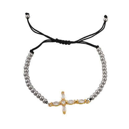 Pulsera Oro-Plata Bolitas y Cruz Zirconias  1o5