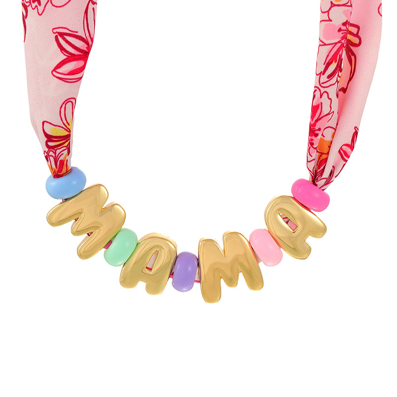 Collar de Cinta Estampada MAMA Chapa de Oro  3L4