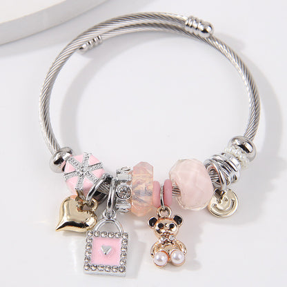 Pulsera Charms Oso en Rosa Acero Inoxidable 2M8