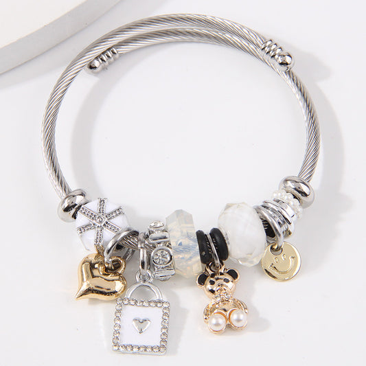 Pulsera Charms Oso en Black Acero Inoxidable  4E22
