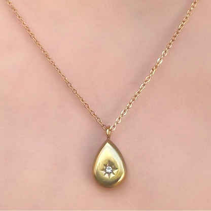 Collar Dorado Gota con Zirconia Acero Inoxidable 1w2