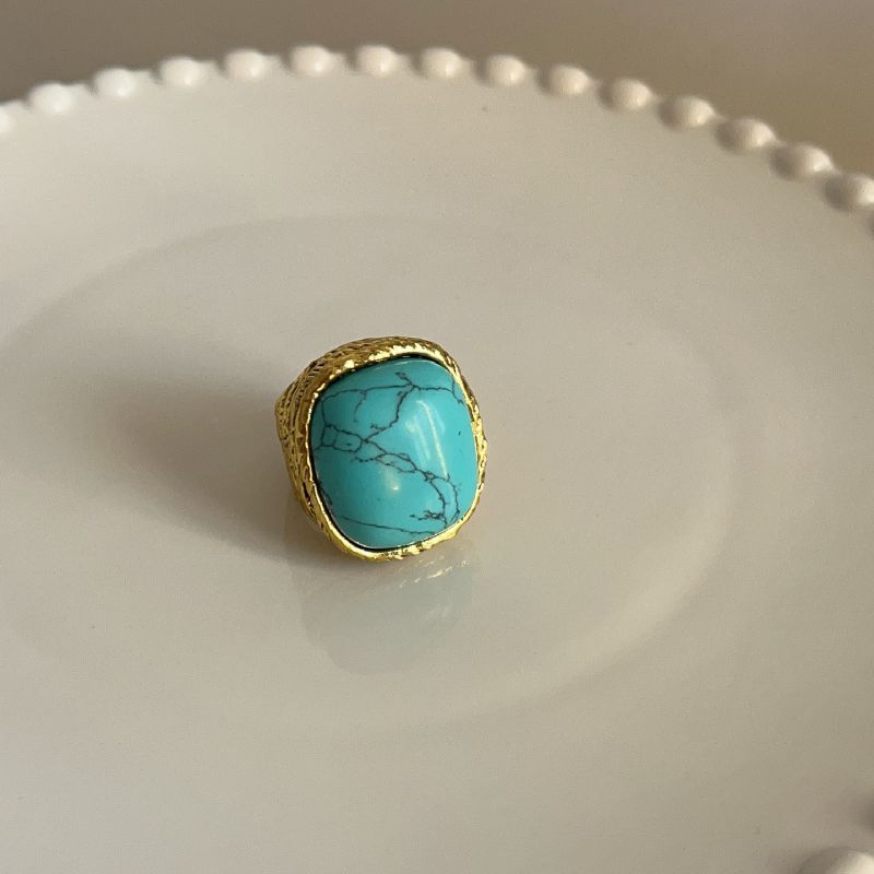 Anillo Turquesa y Dorado Acero Inoxidable