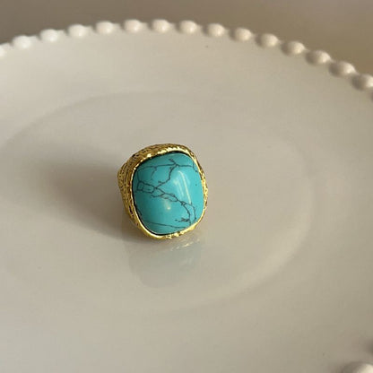 Anillo Turquesa y Dorado Acero Inoxidable