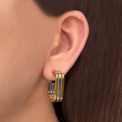 Aretes Cuadrados Oro-Plata Acero Inoxidable 1Y2