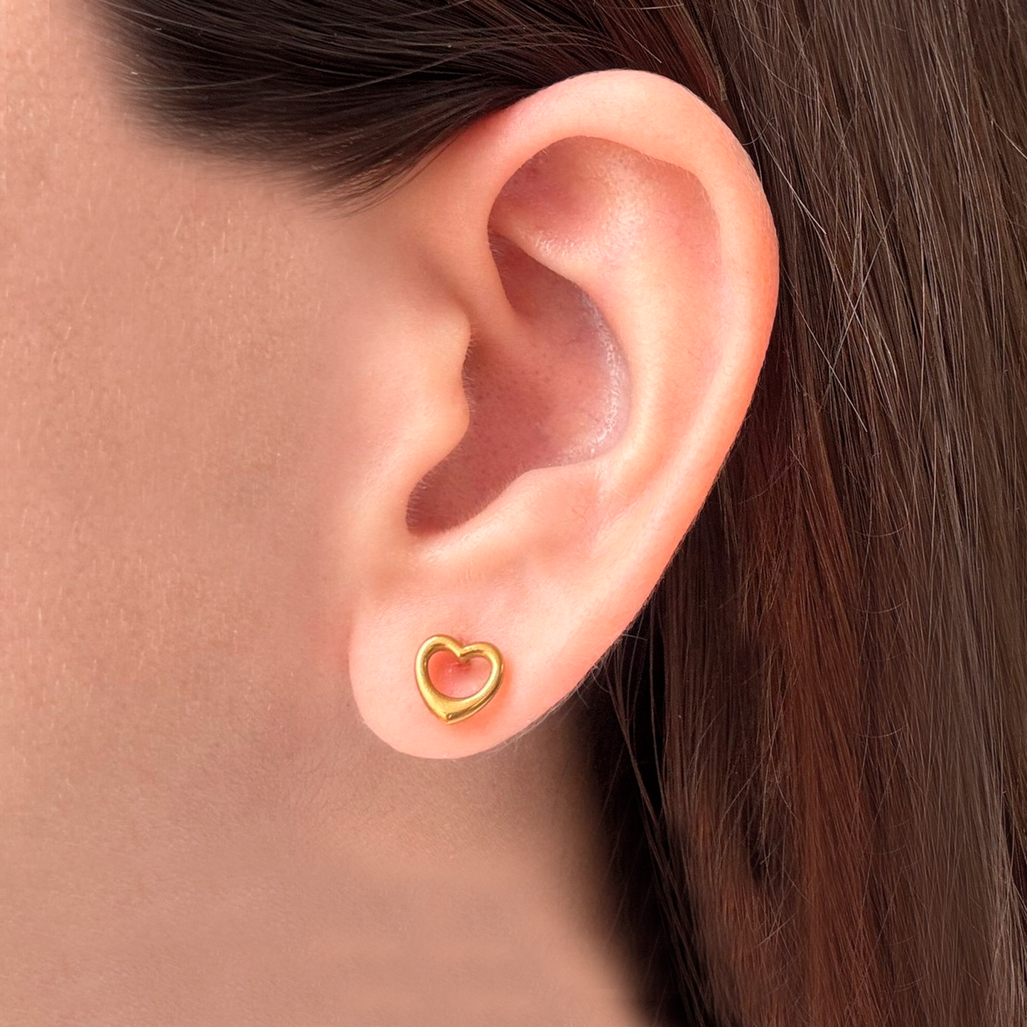 Aretes Dorados Corazón Doble Vista Acero Inoxidable  Ve4