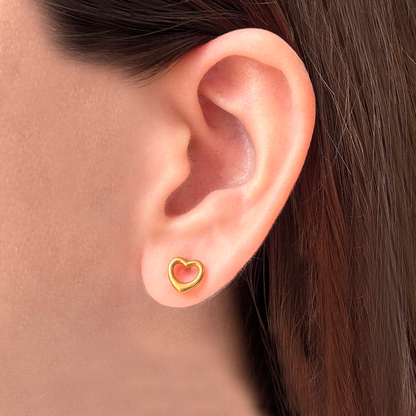 Aretes Dorados Corazón Doble Vista Acero Inoxidable  Ve4
