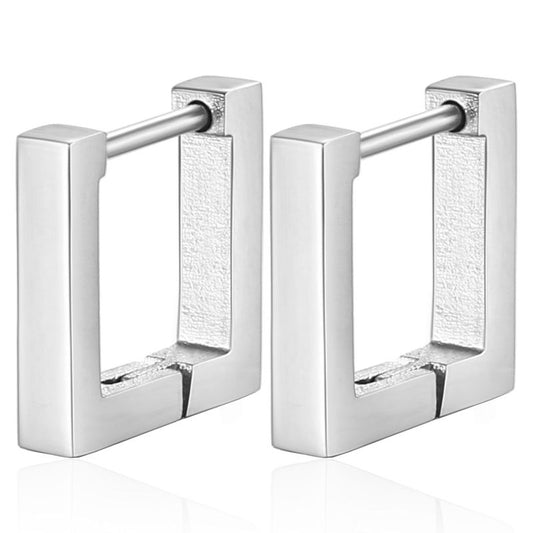 Aretes Arracada Cuadro Plateado Acero Inoxidable 1J2