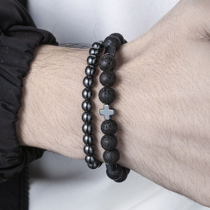 Pulseras Bolitas Cruz Hombre 2pz  1X7