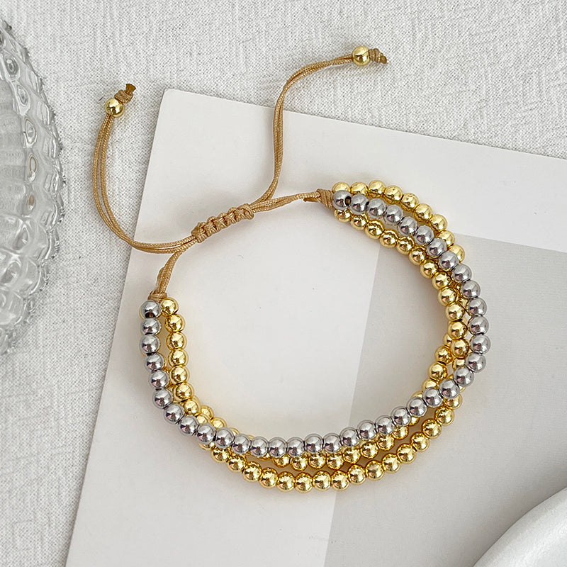 Pulsera de 3 piezas Trenzadas Oro-Plata Bolitas 1P8