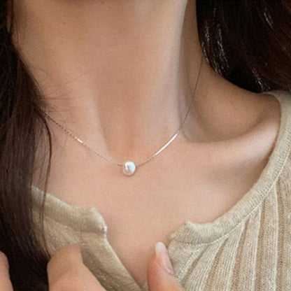 Collar Plateado Perla Blanca  1xx1