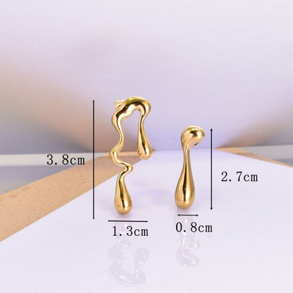 Aretes Dorados Irregulares Acero Inoxidable 1W2
