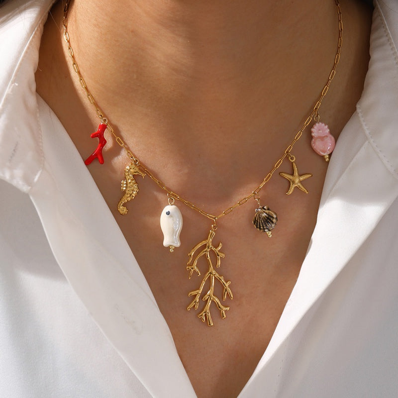 Collar Charms Océano Dorado Acero Inoxidable 1L2