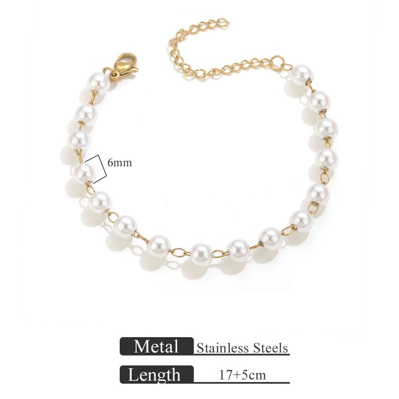 Pulsera Perlitas Blancas Acero Inoxidable 1B3