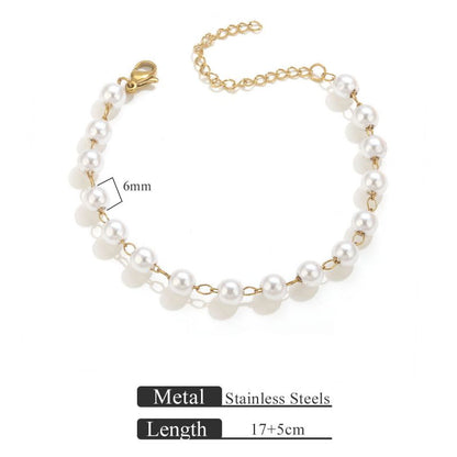 Pulsera Perlitas Blancas Acero Inoxidable 1B3