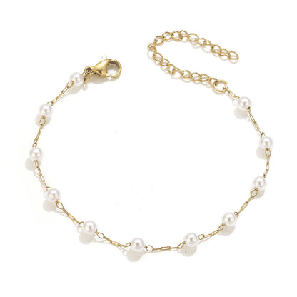 Pulsera Dorada Perlas Acero Inoxidable  1W6