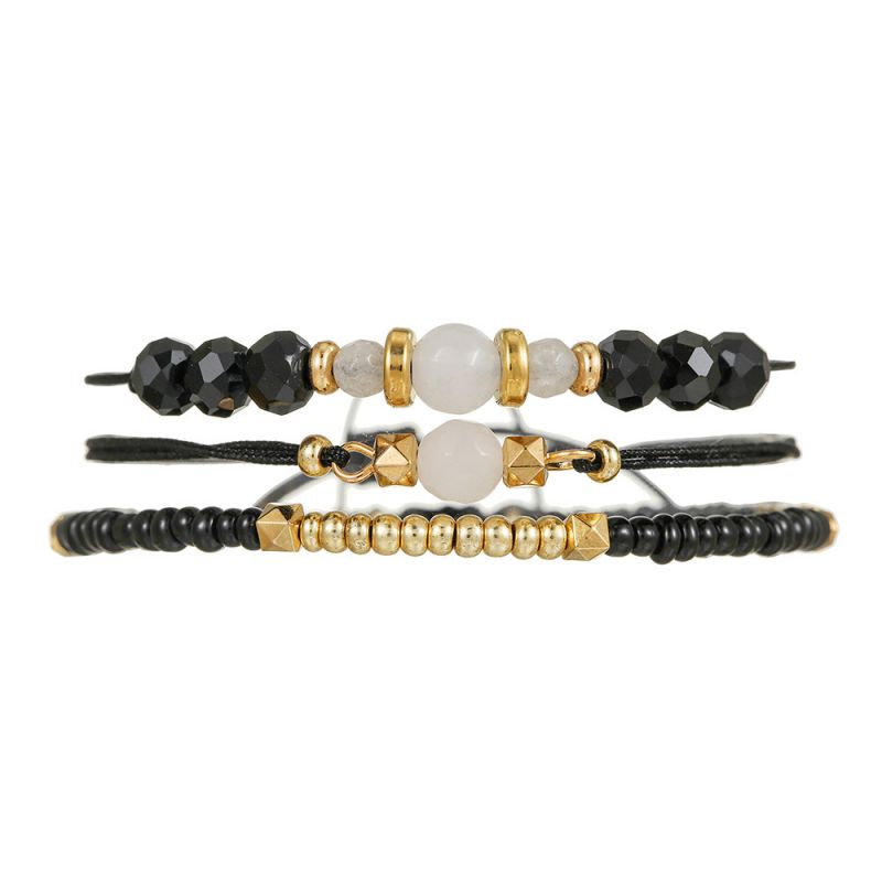 Set de Pulseras Bolitas Negro y Dorado 1E7