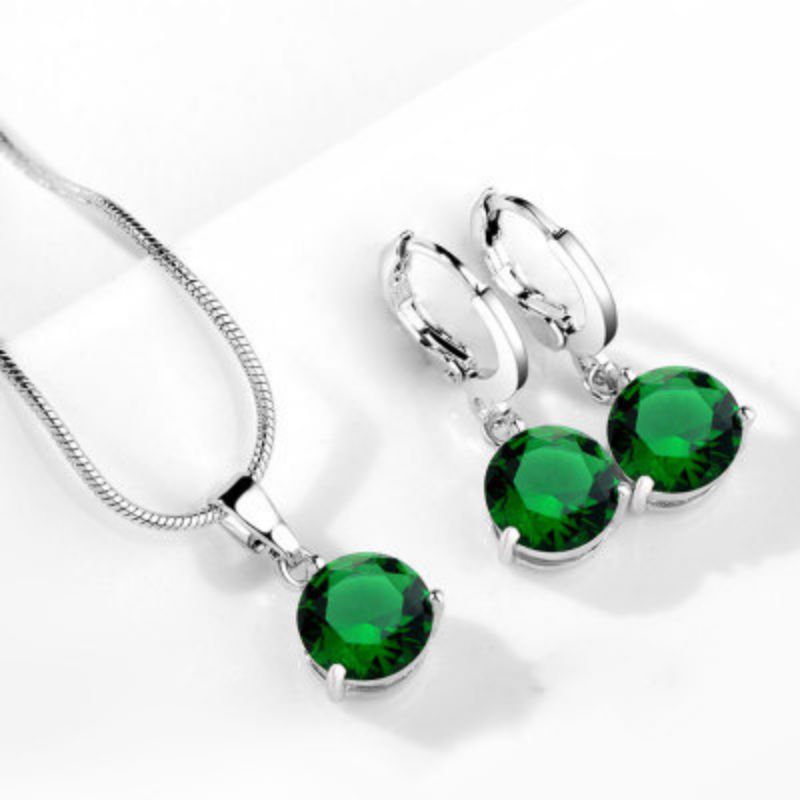 Collar y Aretes Cristal Verde Chapa de Oro 1Z3