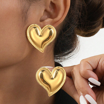 Aretes Dorados Gran Corazón Acero Inoxidable 1X7