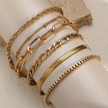 Set 6 Pulseras Cadenas Doradas Acero Inoxidable 2G5