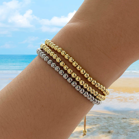 Pulsera de 3 piezas Trenzadas Oro-Plata Bolitas 1P8