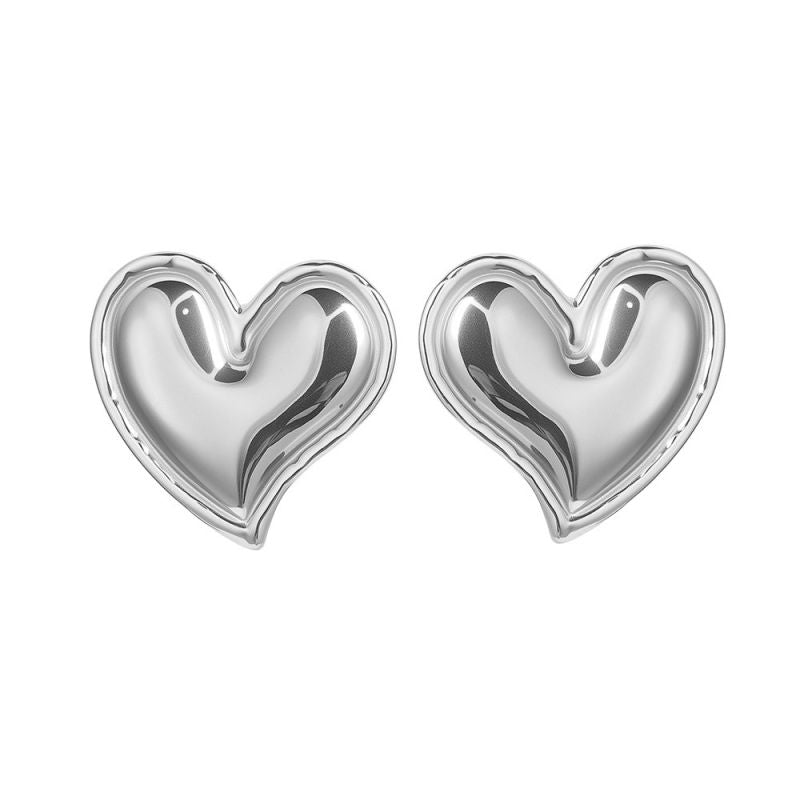 Aretes Plateados Gran Corazón Acero Inoxidable 1X1