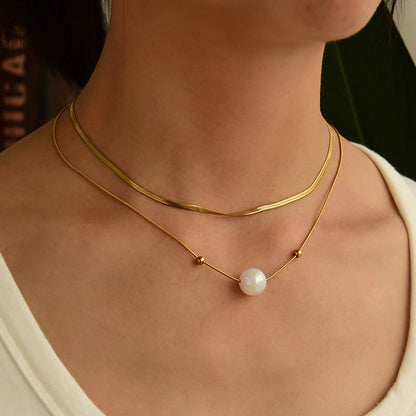 Collar Layer Dorado con Perla Acero Inoxidable  1P6