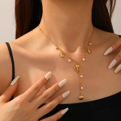 Collar Dorado Largo de Verano Acero Inoxidable C674