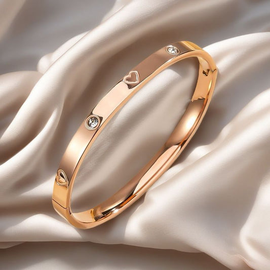 Pulsera Oro Rosa Dura de Corazón Con Zirconias Acero Inoxidable 1A2