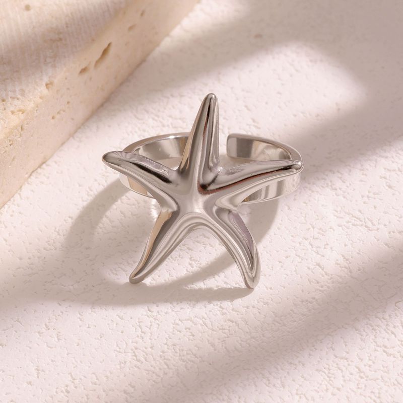 Anillo Plateado Estrella de Mar Acero Inoxidable 3E5