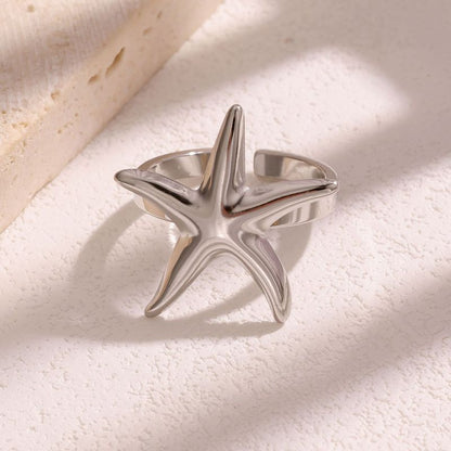 Anillo Plateado Estrella de Mar Acero Inoxidable 3E5