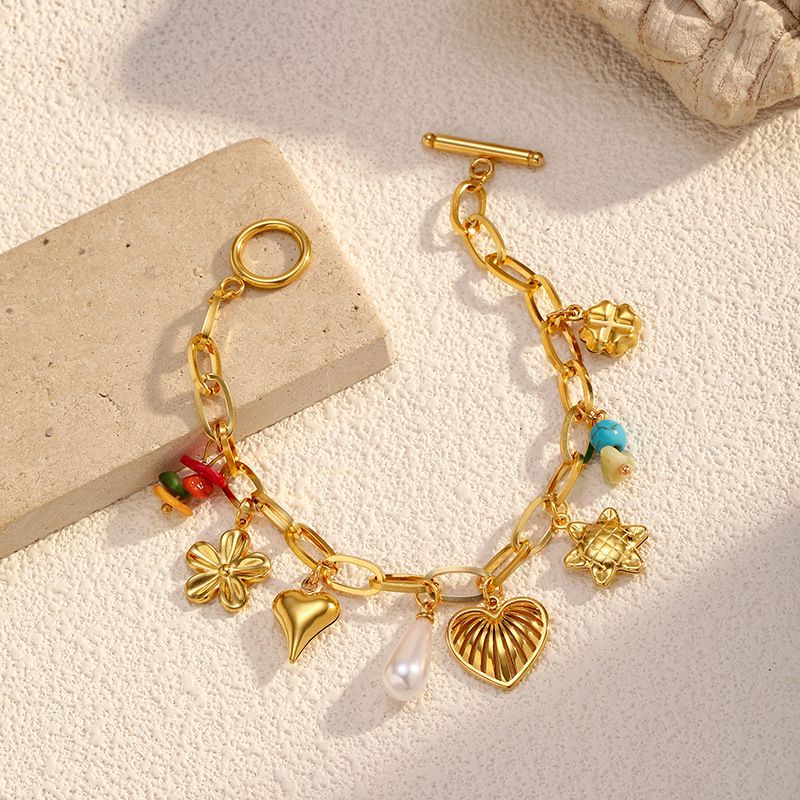 Pulsera Dorada Charms Colores Verano  Acero Inoxidable 3D2