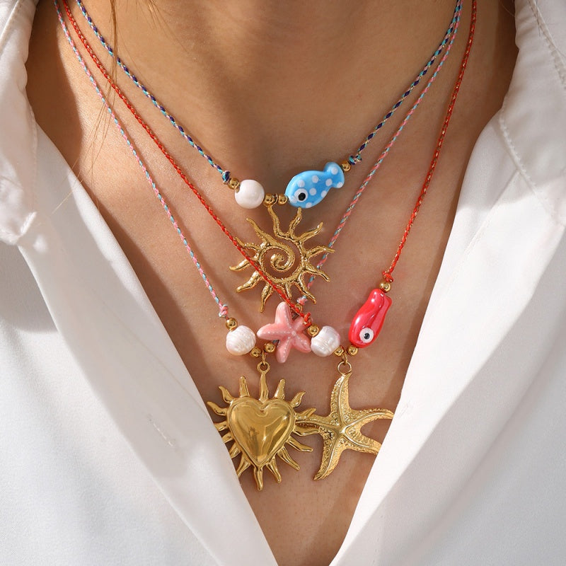 Collar de Hilo Corazón Estrella Perla Acero Inoxidable 3C2