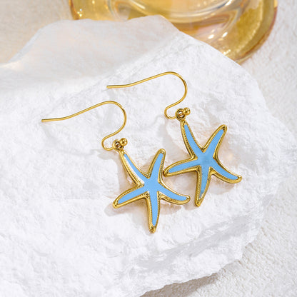 Aretes Estrella de Mar Azul  Acero Inoxidable 3G2